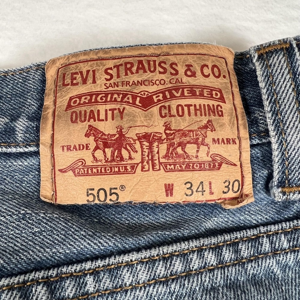 Levis 505 Y2K Jeans Mens 34x30 Medium Wash Denim Regular Fit Straight Leg Blue - Picture 11 of 12